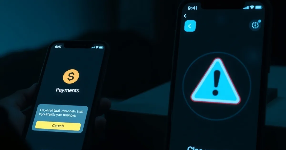 Deux téléphones dans une pièce sombre, l'un affichant une confirmation de paiement mobile, l'autre une alerte, illustrant la vérification d'une offre IPTV avant de payer