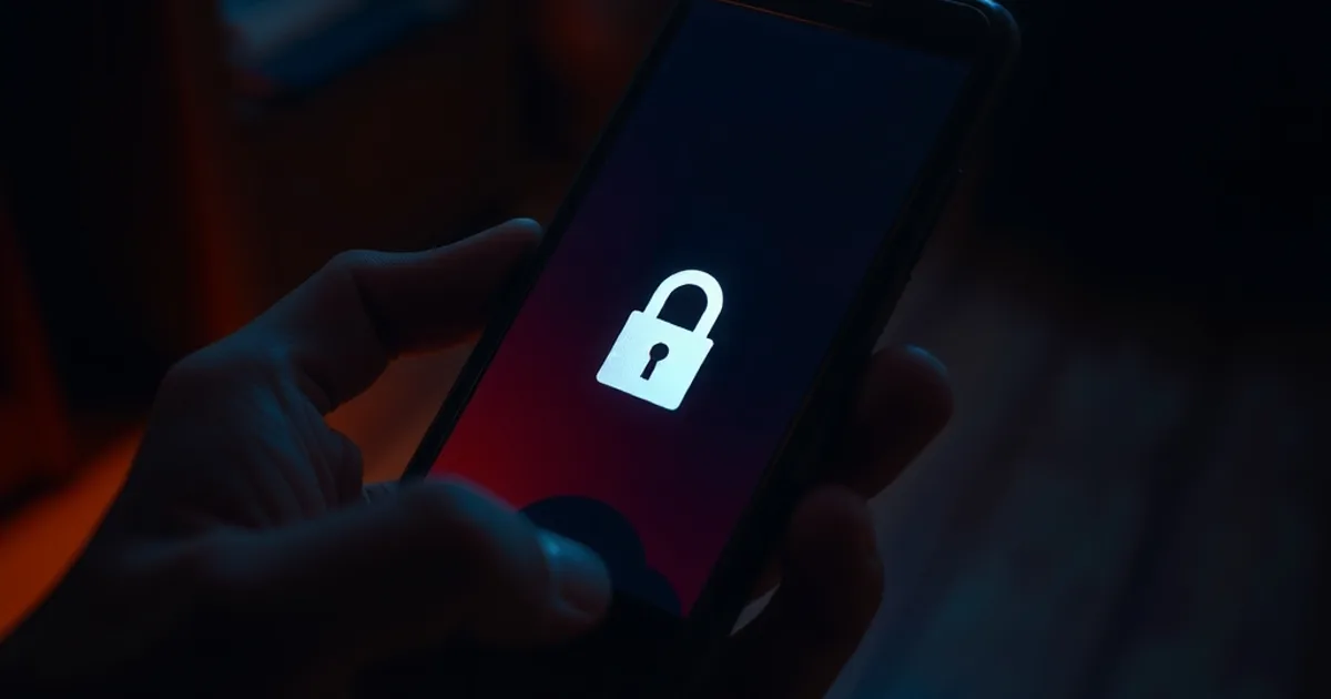 Gros plan sur une main tenant un smartphone dont l'écran diffuse la lumière d'une confirmation de paiement mobile, dans une pièce sombre, avec le reflet discret d'un cadenas sur l'écran.
